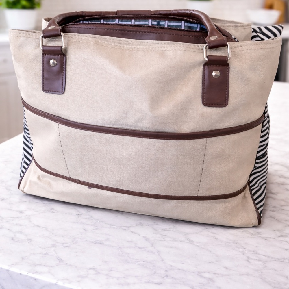 Isaac Mizrahi Black and White Striped Tote - Picture 3 of 4